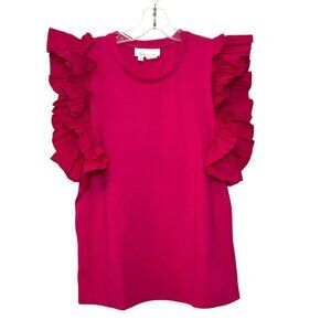 By ANTHROPOLOGIE Women's Ruffle Flutter Sleeve Pink Blouse-Size Medium